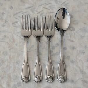 Towle Supreme Cutlery London Shell Stainless 3 Salad Forks 1 Soup Spoon Japan